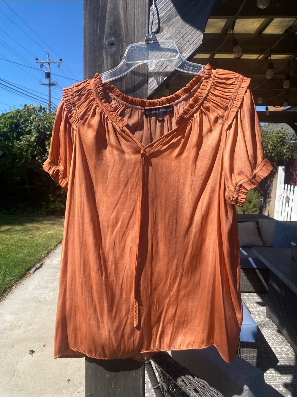 Catherine Malandrino Burnt Orange Short-Sleeve Peasant Top